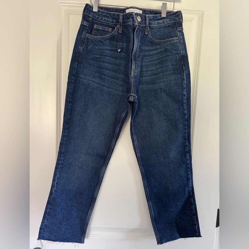 TOPSHOP STRAIGHT Leg‎ Denim Jeans Raw Hem Dark Wash Women W30 L30